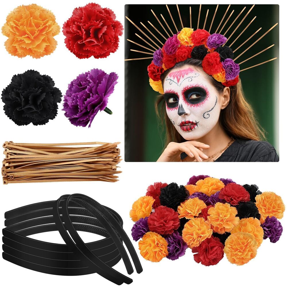 4572 224 Pcs Day of The Dead Headpiece Mexican Flower Crown Headband